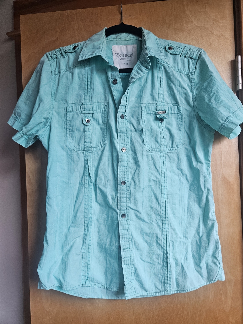 GUESS Men’s Short-Sleeve Button Shirt - Aqua